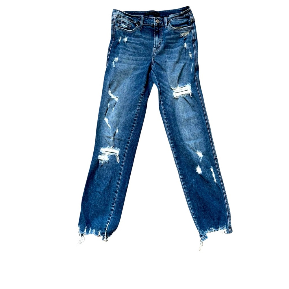 Flying Monkey Blue Straight Leg Jeans with Distressed Details